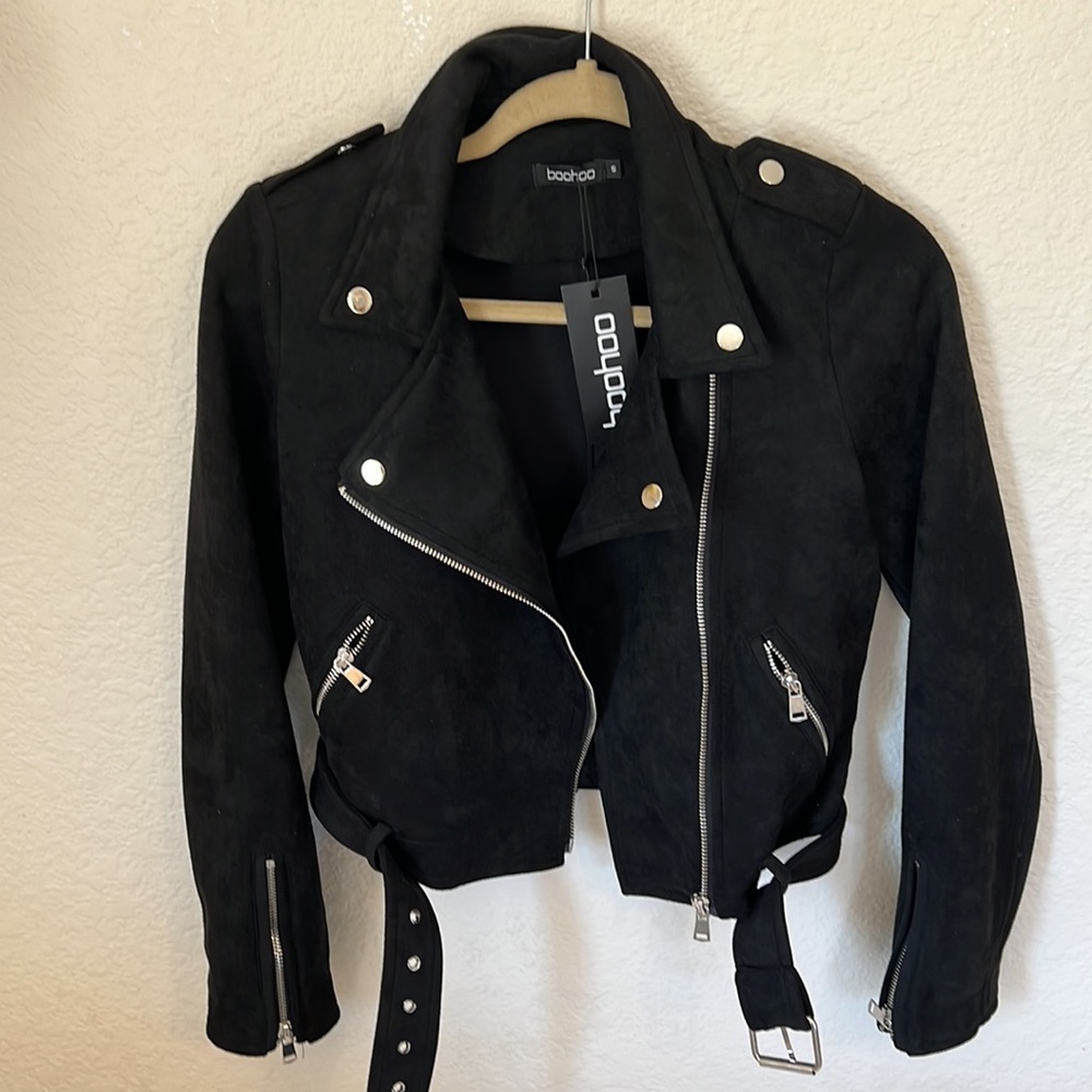 NWT Boohoo Premium Faux Suede Moto Jacket
